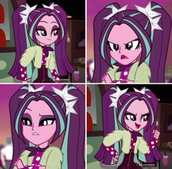 Size: 1080x1063 | Tagged: safe, edit, screencap, aria blaze, human, equestria girls, equestria girls specials, g4, my little pony equestria girls: better together, my little pony equestria girls: sunset's backstage pass, collage, cropped, female, music festival outfit, pigtails, twintails