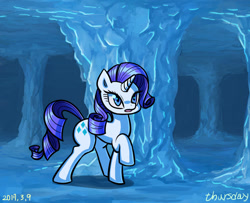 Size: 830x675 | Tagged: safe, artist:tangankittentail, rarity, pony, unicorn, g4, cave, female, horn, mare, raised hoof, solo