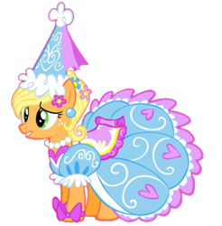 Size: 720x732 | Tagged: safe, artist:darlycatmake, edit, vector edit, applejack, earth pony, pony, look before you sleep, bow, clothes, concerned, dress, ear piercing, flower, flower in hair, froufrou glittery lacy outfit, gritted teeth, hat, hennin, jewelry, necklace, nervous, piercing, princess, princess applejack, simple background, teeth, transparent background, upset, vector, worried