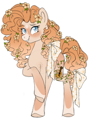 Size: 1080x1487 | Tagged: safe, artist:ninjagobrony287, pear butter, earth pony, pony, g4, alternate cutie mark, blushing, buttercup, chest freckles, coat markings, facial markings, female, flower, flower in hair, freckles, grin, mare, simple background, smiling, solo, star (coat marking), transparent background