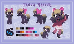Size: 1678x1000 | Tagged: safe, artist:jhayarr23, oc, oc:tanya hastur, pegasus, pony, clothes, female, filly, foal, mare, reference sheet, skirt, socks, solo, sweater