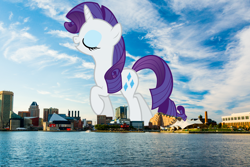 Size: 1600x1067 | Tagged: safe, artist:tardifice, artist:thegiantponyfan, rarity, pony, unicorn, g4, baltimore, female, giant pony, giant unicorn, giantess, highrise ponies, irl, macro, mare, maryland, mega giant, mega rarity, photo, ponies in real life, solo