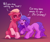 Size: 1948x1635 | Tagged: safe, artist:fantein, izzy moonbow, sprout cloverleaf, earth pony, pony, unicorn, g5, my little pony: a new generation, coat markings, dialogue, female, grumpy, looking at someone, male, mare, mr.grumpy, open mouth, open smile, ship:izzysprout, shipping, simple background, smiling, socks (coat markings), sproutlove, stallion, straight, unshorn fetlocks