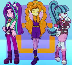 Size: 2220x2000 | Tagged: safe, artist:batipin, adagio dazzle, aria blaze, sonata dusk, human, equestria girls, rainbow rocks, arm behind head, breasts, busty sonata dusk, cleavage, clothes, converse, female, looking at you, no pupils, one eye closed, open mouth, shoes, skirt, sneakers, the dazzlings, trio