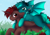 Size: 2508x1752 | Tagged: safe, artist:mariashek, oc, oc only, oc:hardy, oc:malachite bliss, alicorn, bat pony, pony, alicorn oc, biting, cute, duo, ear bite, female, horn, male, nom, oc riding oc, ocbetes, ponies riding ponies, riding, wings