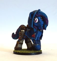 Size: 814x878 | Tagged: safe, artist:ubrosis, oc, oc only, oc:atisuto silverhoof, pony, unicorn, bag, boots, clothes, cowl, craft, male, miniature, photo, saddle bag, sculpture, shoes, solo, stallion