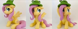 Size: 1280x488 | Tagged: safe, artist:sparkle257, fluttershy, frog, pegasus, pony, g4, craft, female, figurine, hat, irl, mare, photo, sculpture, solo, traditional art