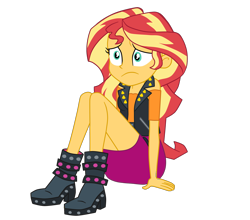 Size: 2278x2004 | Tagged: safe, artist:gmaplay, sunset shimmer, human, equestria girls, equestria girls specials, g4, my little pony equestria girls: better together, my little pony equestria girls: forgotten friendship, boots, cute, high res, sad, shimmerbetes, shoes, simple background, sitting, solo, transparent background