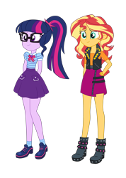 Size: 2574x3620 | Tagged: safe, artist:gmaplay, sci-twi, sunset shimmer, twilight sparkle, human, equestria girls, equestria girls specials, g4, my little pony equestria girls: better together, my little pony equestria girls: rollercoaster of friendship, clothes, cute, high res, sci-twi skirt, shimmerbetes, simple background, skirt, transparent background