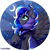 Size: 2000x2000 | Tagged: safe, artist:stesha, oc, oc only, oc:flaming dune, pegasus, pony, armor, blue mane, commission, crescent moon, ethereal mane, female, guardsmare, helmet, high res, hoof shoes, icon, looking up, mare, moon, night, night guard, night guard armor, night sky, pegasus oc, pose, raised hoof, royal guard, sky, solo, spread wings, starry mane, stars, wings