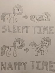 Size: 3024x4032 | Tagged: safe, artist:cleverround, oc, oc only, oc:filly anon, earth pony, pony, cheek fluff, cute, diaper, diaper fetish, drool, ear fluff, female, fetish, filly, foal, grayscale, leg fluff, monochrome, non-baby in diaper, poof, poofy diaper, sleeping, solo, text, traditional art