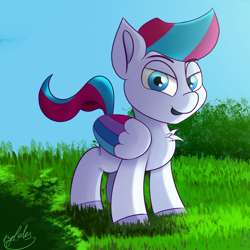 Size: 2000x2000 | Tagged: safe, artist:tyleks, zipp storm, pegasus, pony, g5, atg 2022, cute, female, filly, foal, high res, newbie artist training grounds, simple background, smiling, solo