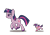 Size: 1222x845 | Tagged: safe, artist:joburii, twilight sparkle, gynoid, pony, robot, robot pony, unicorn, g4, annoyed, bell, cloven hooves, cute, duo, female, running, self paradox, self ponidox, shadow, simple background, tiny twi, transparent background, twiabetes, unicorn twilight, unshorn fetlocks, walking, walking away