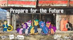 Size: 5360x3008 | Tagged: safe, artist:php170, hitch trailblazer, izzy moonbow, pipp petals, sunny starscout, zipp storm, dog, earth pony, pegasus, pony, unicorn, fallout equestria, g5, my little pony: tell your tale, adorapipp, adorazipp, armor, bethesda, brotherhood of steel, clothes, cute, dogmeat, eone, fallout, fallout 4, female, group, happy, hasbro, hasbro logo, hitchbetes, hooves, izzybetes, jumpsuit, logo, looking at you, male, mane five, mane stripe sunny, mare, nuka cola, open mouth, pipboy, power armor, prepare for the future, raised eyebrow, show accurate, shy, smiling, smiling at you, stallion, standing, sunnybetes, tail, unshorn fetlocks, vault 111, vault boy, vault suit, vector, wall of tags, wings, workshop