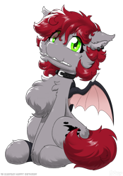 Size: 1226x1758 | Tagged: safe, artist:焰心fireworks, oc, oc only, oc:swaybat, bat pony, pony, cheek fluff, chest fluff, collar, ear fluff, ear piercing, female, fluffy, looking at you, mouth hold, piercing, simple background, solo, stylus, transparent background