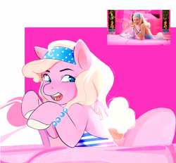 Size: 1384x1286 | Tagged: safe, artist:aztrial, earth pony, human, pony, barbie, barbie (film), female, irl, irl human, mare, margot robbie, photo, ponified, rule 85, solo