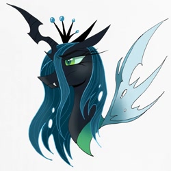Size: 1242x1240 | Tagged: safe, artist:raizathe-dragon, queen chrysalis, changeling, changeling queen, g4, bust, crown, female, jewelry, portrait, regalia, simple background, solo, white background