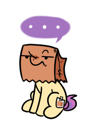 Size: 808x1094 | Tagged: safe, artist:paperbagpony, oc, oc:paper bag, ..., angry, fake cutie mark, simple background, white background