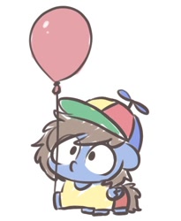Size: 466x568 | Tagged: safe, artist:sugar morning, oc, oc only, oc:bizarre song, pegasus, pony, balloon, cap, clothes, colt, cute, doodle, foal, hat, lil baby man, male, propeller hat, shirt, shorts, simple background, sketch, small, smol, solo, white background