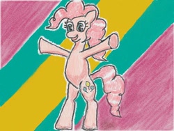 Size: 640x480 | Tagged: safe, artist:あすぐり, pinkie pie, earth pony, pony, g4, bipedal, female, mare, open mouth, open smile, smiling, solo