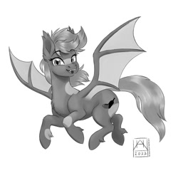 Size: 1024x1024 | Tagged: safe, artist:bluefeathercat, oc, oc only, bat pony, pony, bat pony oc, flying, happy, looking at you, simple background, smiling, smiling at you, solo, spread wings, white background, wings