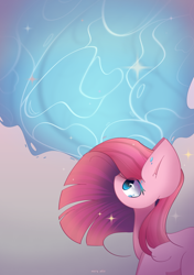 Size: 2400x3400 | Tagged: safe, artist:miryelis, pinkie pie, earth pony, pony, g4, big ears, crying, high res, impossibly large ears, long hair, looking up, pinkamena diane pie, simple background, solo, water