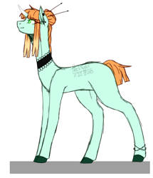 Size: 750x872 | Tagged: safe, artist:kat-the-true-kitkat, oc, oc only, pony, unicorn, choker, colored hooves, female, hair bun, hairpin, horn, mare, simple background, solo, transparent background, unicorn oc