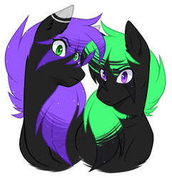 Size: 1688x1750 | Tagged: safe, artist:purplegrim40, oc, oc only, earth pony, pony, bust, duo, earth pony oc, eye clipping through hair, simple background, transparent background