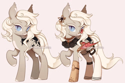 Size: 1280x850 | Tagged: safe, artist:dammmnation, oc, oc only, bat pony, pony, amputee, artificial wings, augmented, bat pony oc, duo, female, mare, monocle, prosthetic limb, prosthetic wing, prosthetics, simple background, slit pupils, smiling, wings