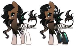 Size: 647x392 | Tagged: safe, artist:dammmnation, oc, oc only, bat pony, hybrid, pony, zony, bat pony oc, bat wings, choker, clothes, duo, eyelashes, female, flower, flower in hair, leg warmers, makeup, mare, simple background, transparent background, wings