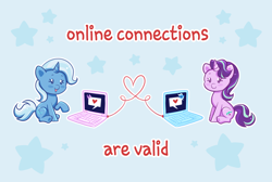 Size: 3762x2531 | Tagged: safe, artist:confetticakez, starlight glimmer, trixie, pony, unicorn, g4, computer, cute, diatrixes, duo, female, glimmerbetes, heart, high res, laptop computer, lesbian, mare, motivational, positive message, positive ponies, ship:startrix, shipping