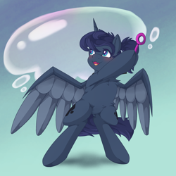 Size: 2048x2048 | Tagged: safe, artist:nanazdina, princess luna, alicorn, pony, g4, bipedal, bubble, bubble wand, commission, cute, high res, ibispaint x, lunabetes, solo, ych result