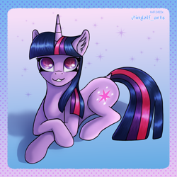 Size: 2476x2476 | Tagged: safe, artist:ingolf arts, twilight sparkle, pony, unicorn, cute, ear fluff, female, high res, horn, looking at you, mare, smiling, solo, stars, unicorn twilight