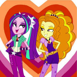 Size: 1280x1280 | Tagged: safe, artist:themexicanpunisher, adagio dazzle, aria blaze, human, equestria girls, g4, card, duo, female, lesbian, lesbian pride flag, pride, pride flag, request, ship:adaria, shipping