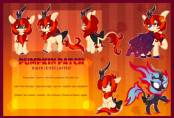 Size: 3652x2483 | Tagged: safe, artist:spookyle, oc, oc:pumpkin patch, kirin, nirik, bow, female, high res, kirin oc, reference sheet, solo, tail, tail bow