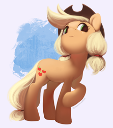 Size: 1064x1200 | Tagged: safe, artist:dammmnation, applejack, earth pony, pony, g4, alternate hairstyle, cute, jackabetes, pigtails, solo, twintails