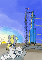 Size: 849x1200 | Tagged: safe, artist:darkdabula, derpy hooves, pony, g4, rocket, solo, spacesuit