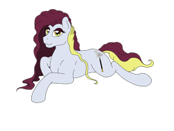Size: 4128x3096 | Tagged: safe, artist:lennystendhal13, oc, oc only, oc:carefree, earth pony, pony, earth pony oc, eyeshadow, female, high res, looking at you, lying down, makeup, mare, prone, simple background, smiling, smiling at you, solo, tail, transparent background, two toned mane, two toned tail