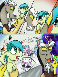 Size: 768x1024 | Tagged: safe, artist:doomfister, artist:mrleft, discord, ocellus, sandbar, silverstream, changedling, changeling, draconequus, earth pony, hippogriff, pony, series:school snacks, g4, bone, comic, dead, disposal, fetish, male, pellet, post-vore, skull, stallion, sweat