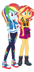 Size: 1941x4148 | Tagged: safe, artist:gmaplay, rainbow dash, sunset shimmer, human, equestria girls, equestria girls specials, g4, my little pony equestria girls: better together, my little pony equestria girls: rollercoaster of friendship, converse, duo, duo female, female, hand on hip, high res, shoes, simple background, smiling, transparent background