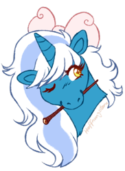 Size: 524x718 | Tagged: safe, artist:hoffnungsstern, oc, oc only, oc:fleurbelle, alicorn, pony, alicorn oc, bow, female, hair bow, horn, mare, one eye closed, simple background, solo, transparent background, wand, wingding eyes, wings