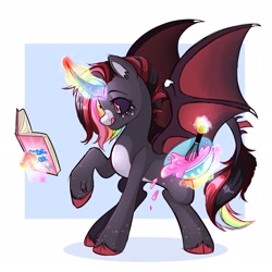 Size: 2077x2077 | Tagged: safe, artist:syrupyyy, oc, oc only, alicorn, bat pony, bat pony alicorn, pony, alicorn oc, bat wings, high res, horn, solo, wings