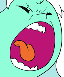 Size: 422x512 | Tagged: safe, artist:jargon scott, lyra heartstrings, pony, unicorn, g4, eyes closed, female, jojo reference in description, mare, open mouth, solo, tongue out, yelling