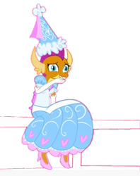 Size: 536x677 | Tagged: safe, artist:darlycatmake, edit, smolder, dragon, g4, amused, chuckle, clothes, cute, dragoness, dress, female, fence, froufrou glittery lacy outfit, giggling, gloves, grin, happy, hat, having fun, hennin, high heels, laughing, long gloves, nervous, nervous smile, princess, princess smolder, puffy sleeves, shoes, simple background, smiling, smolder also dresses in style, smolderbetes, solo, transparent background