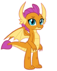 Size: 642x793 | Tagged: safe, artist:darlycatmake, smolder, dragon, g4, cute, dragon wings, dragoness, eyebrows, female, happy, looking at you, simple background, smiling, smiling at you, smolderbetes, solo, transparent background, wings