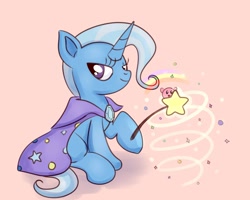 Size: 2000x1600 | Tagged: safe, artist:nedemai, trixie, pony, unicorn, g4, atg 2022, brooch, cape, clothes, cute, female, hoof hold, jewelry, kirby, kirby (series), magic, magic wand, mare, newbie artist training grounds, smiling, smug, solo, stars, trixie's brooch, trixie's cape