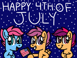 Size: 1024x768 | Tagged: safe, artist:danielthebrony57, baby cuddles, scootaloo, scootaloo (g3), earth pony, pegasus, pony, g1, g3, g4, 4th of july, american flag, baby, baby cuddles being a tomboy, baby pony, clapping, cuddlebetes, cute, cutealoo, eye clipping through hair, female, filly, flag, foal, g1 to g4, g3 cutealoo, g3 to g4, generation leap, generational ponidox, generations, grin, holiday, night, open mouth, open smile, smiling, stars, tomboy, trio, united states