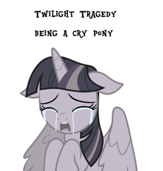 Size: 2998x3147 | Tagged: safe, anonymous artist, artist:wardex101, twilight sparkle, alicorn, pony, g4, interseason shorts, starlight the hypnotist, crying, discorded, discorded twilight, eyes closed, female, floppy ears, high res, horn, mare, open mouth, sad, simple background, sitting, sobbing, solo, twilight sparkle (alicorn), twilight tragedy, white background, wings