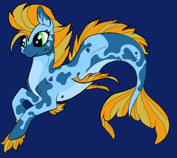 Size: 772x692 | Tagged: safe, artist:slenderlyn12, oc, oc only, hybrid, merpony, seapony (g4), base used, blue background, dorsal fin, fins, fish tail, green eyes, ocean, orange mane, simple background, solo, swimming, tail, underwater, water