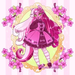 Size: 1440x1440 | Tagged: safe, artist:bluecocoaart, cherry blossom (g3), human, g3, cherry blossoms, flower, flower blossom, humanized, lolita fashion, solo, sparkles